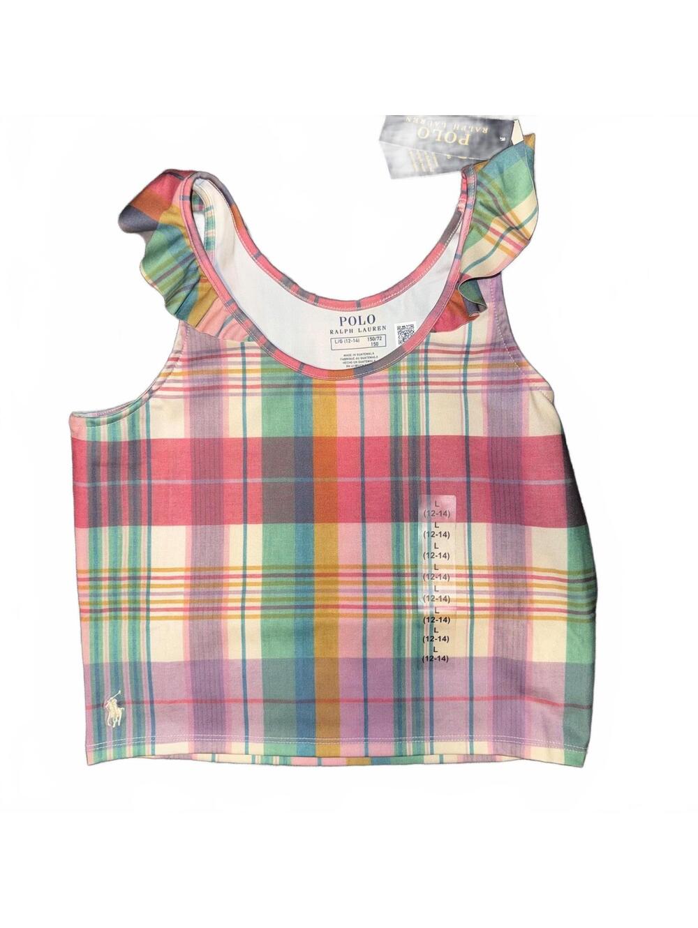 Polo Ralph Lauren Girls' Plaid Ruffle Tank Top Size L (12-14)